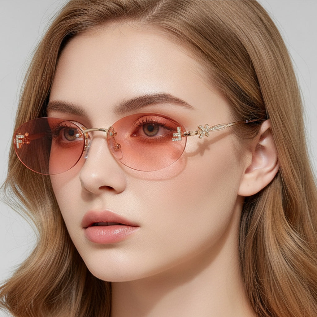 Gradient Oval Rimless Sunglasses With Trim - Dual Pink – eyewear (view 3)
