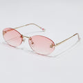 Gradient Oval Rimless Sunglasses With Trim - Dual Pink