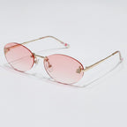 Gradient Oval Rimless Sunglasses With Trim - Dual Pink