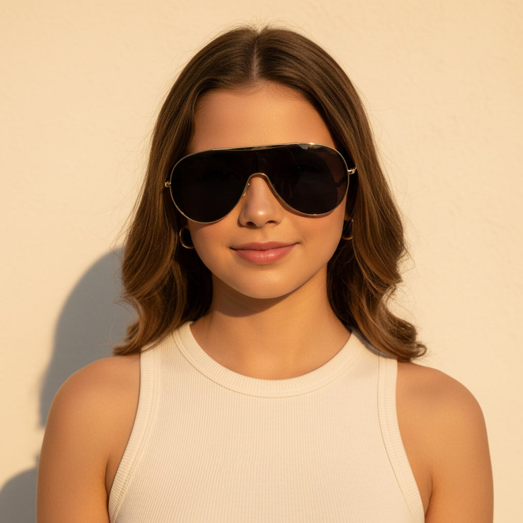 Gold Metal Aviator Sunglasses with Dark Lenses