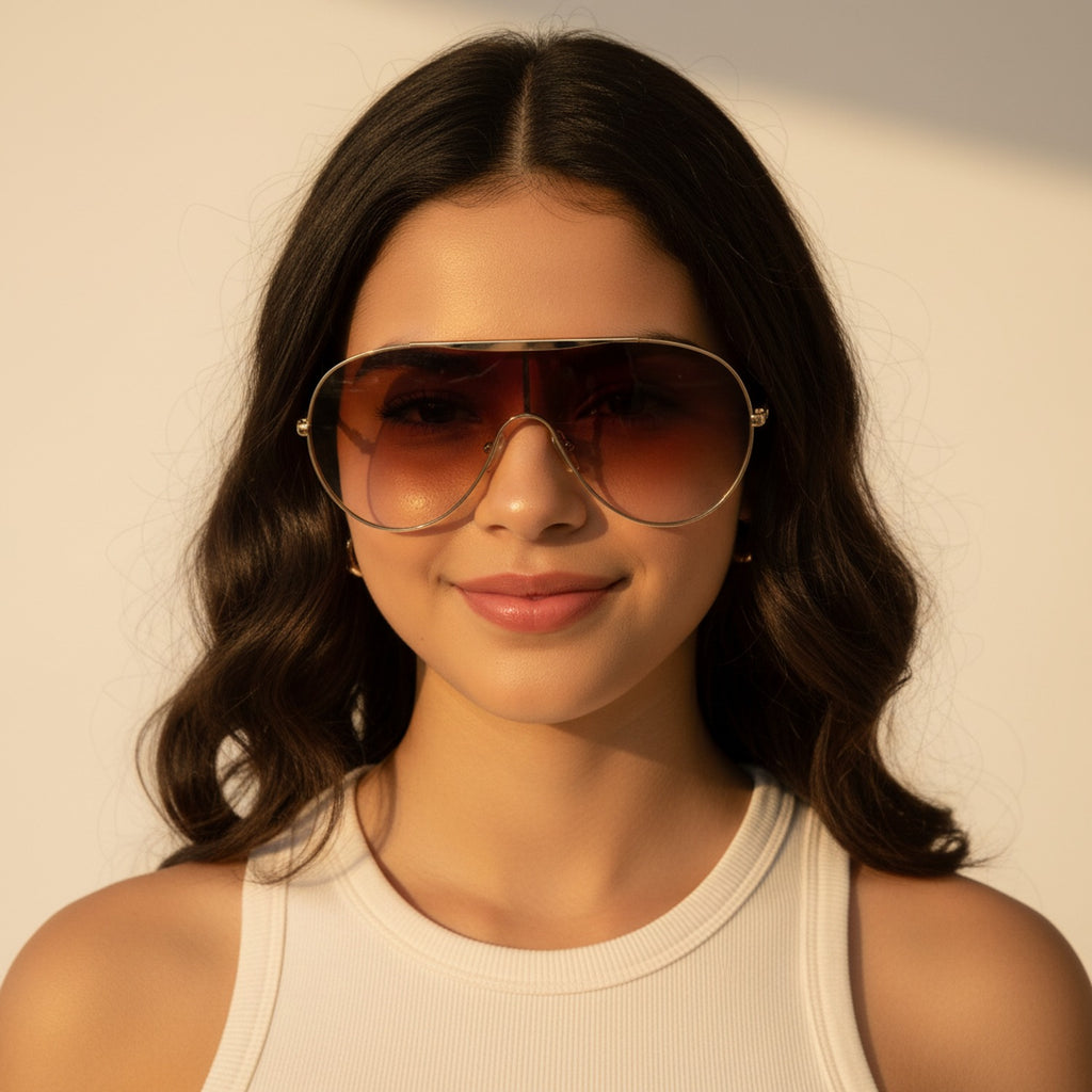 Gold Gradient Aviator Sunglasses with Logo Detail