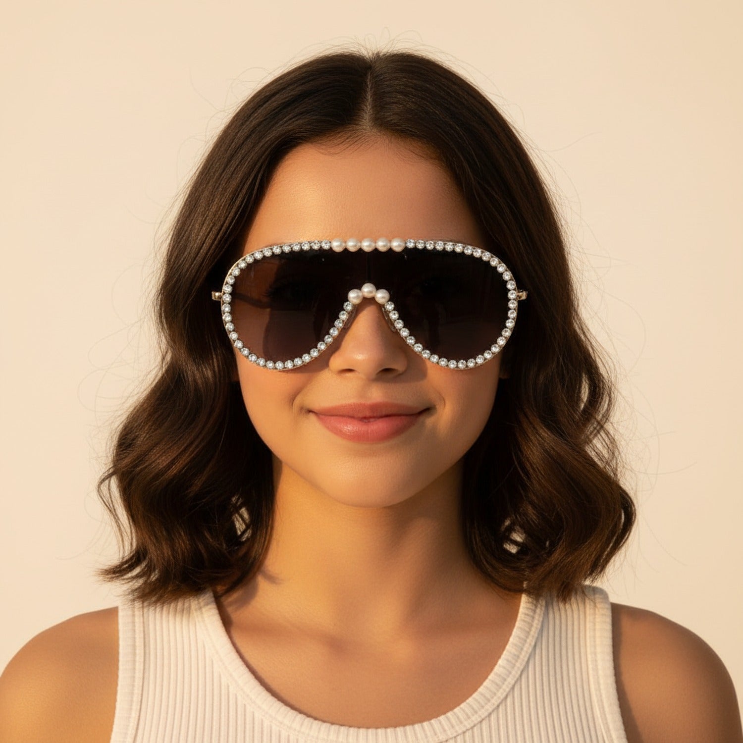 Rhinestone Pearl Aviator Sunglasses