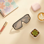 Black Shield Square Sunglasses With Textured Temple Arms – eyewear (view 2)