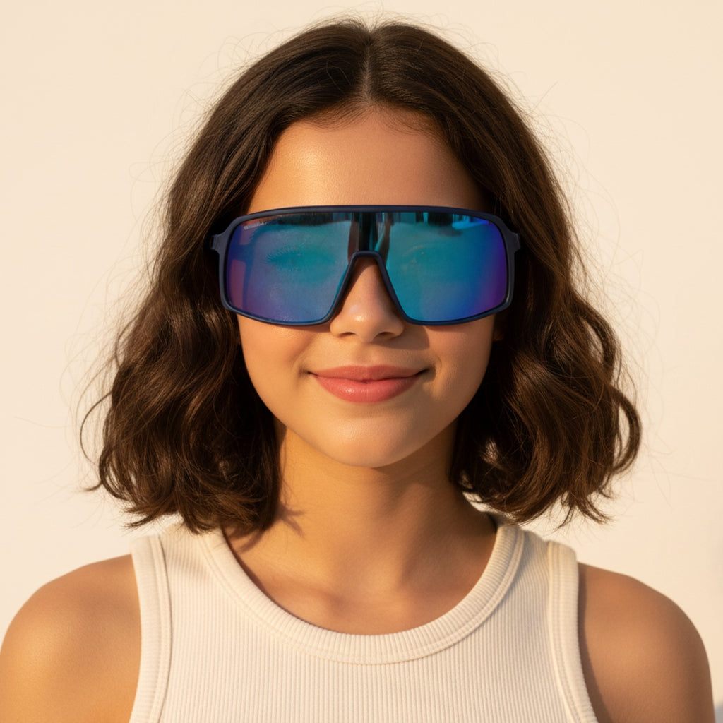Cyan Mirror Shield Sunglasses