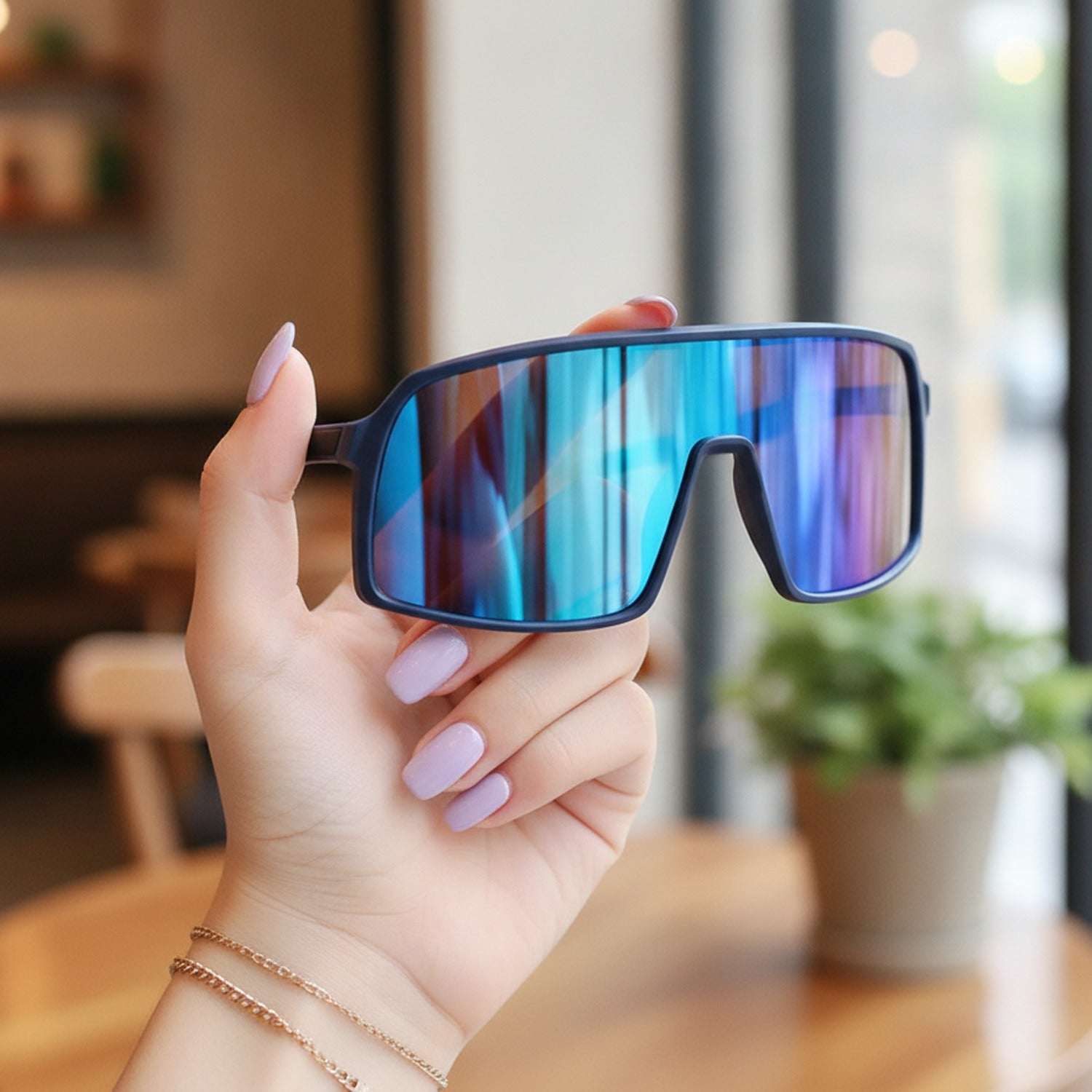 Cyan Mirror Shield Sunglasses – eyewear (view 3)