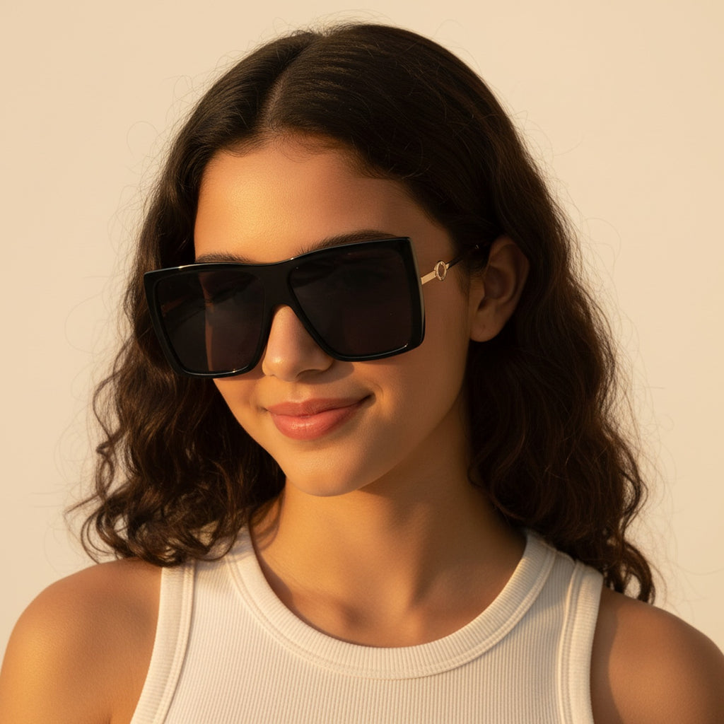 Black Square Sunglasses With Pearl Arms