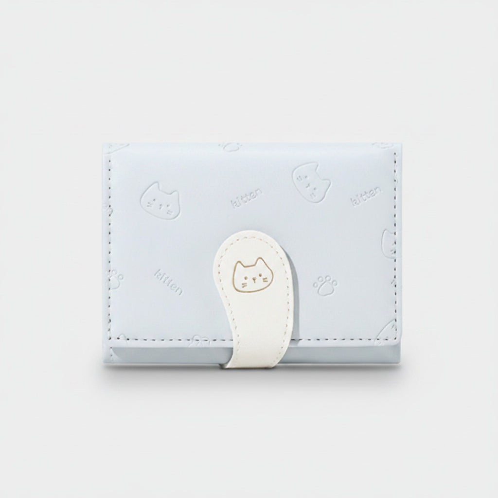 Kitten Embroidered Cream Wallet With Closure Strap