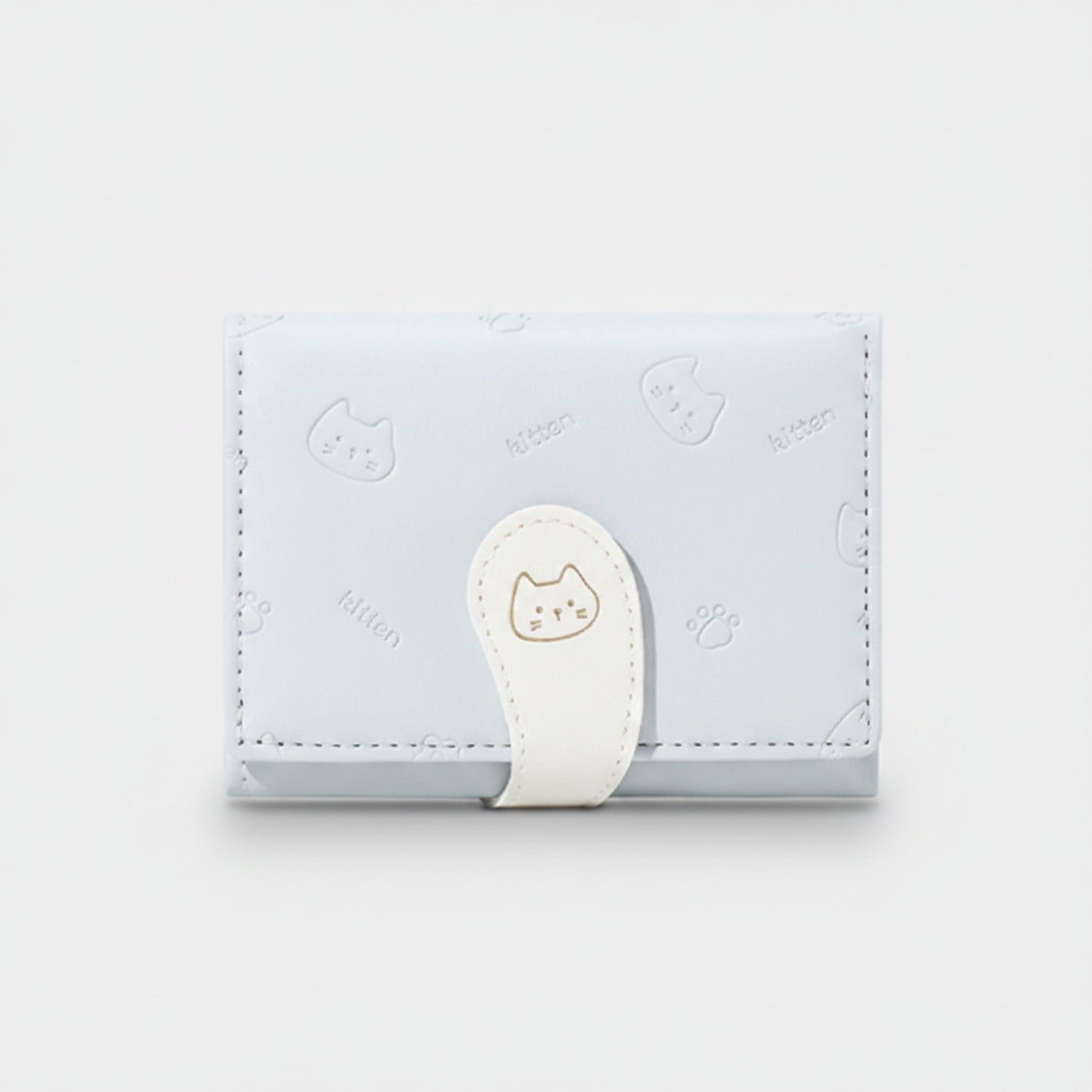 Kitten Embroidered Cream Wallet With Closure Strap