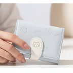 Kitten Embroidered Cream Wallet With Closure Strap
