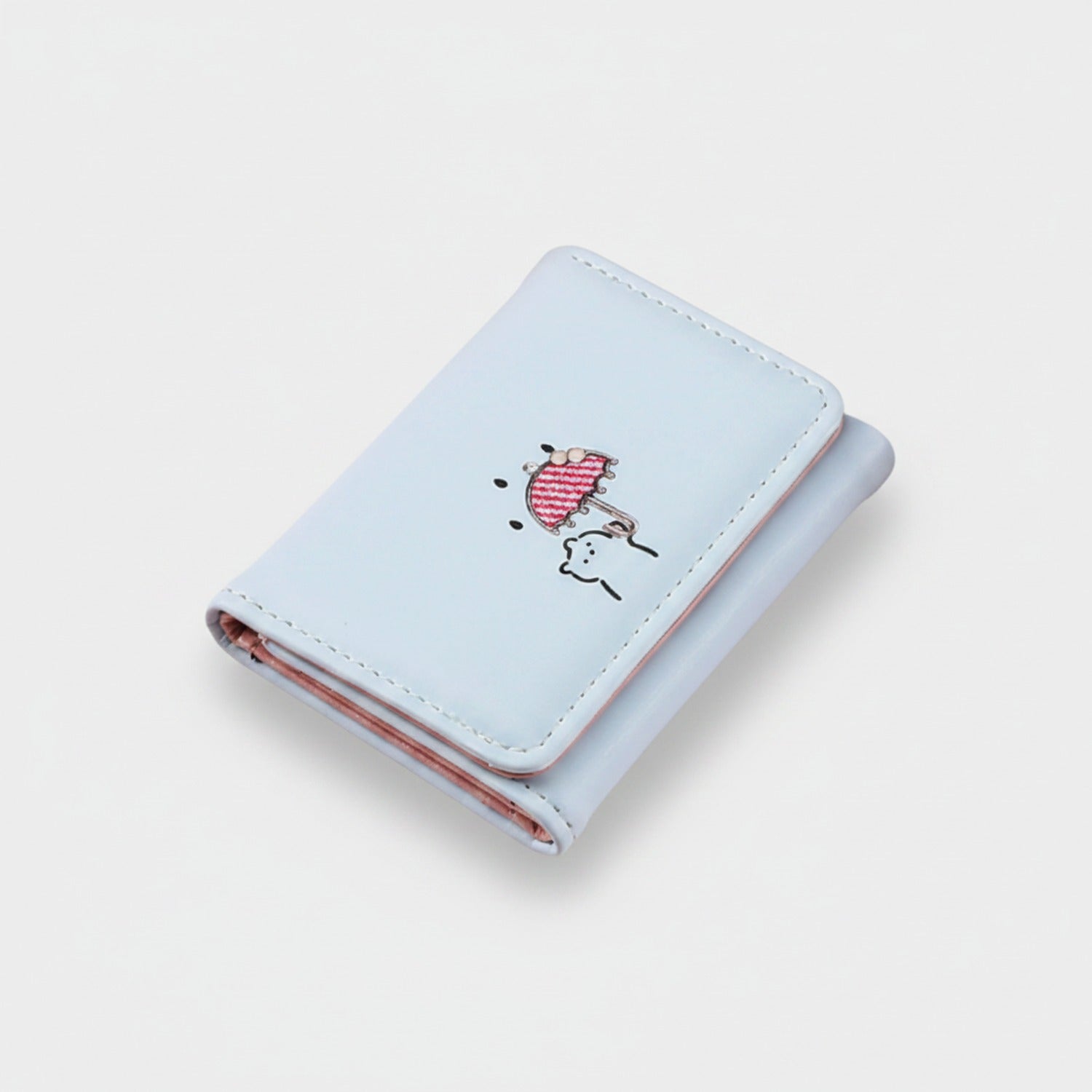 Light Blue Wallet With Girl Holding Umbrella Design
