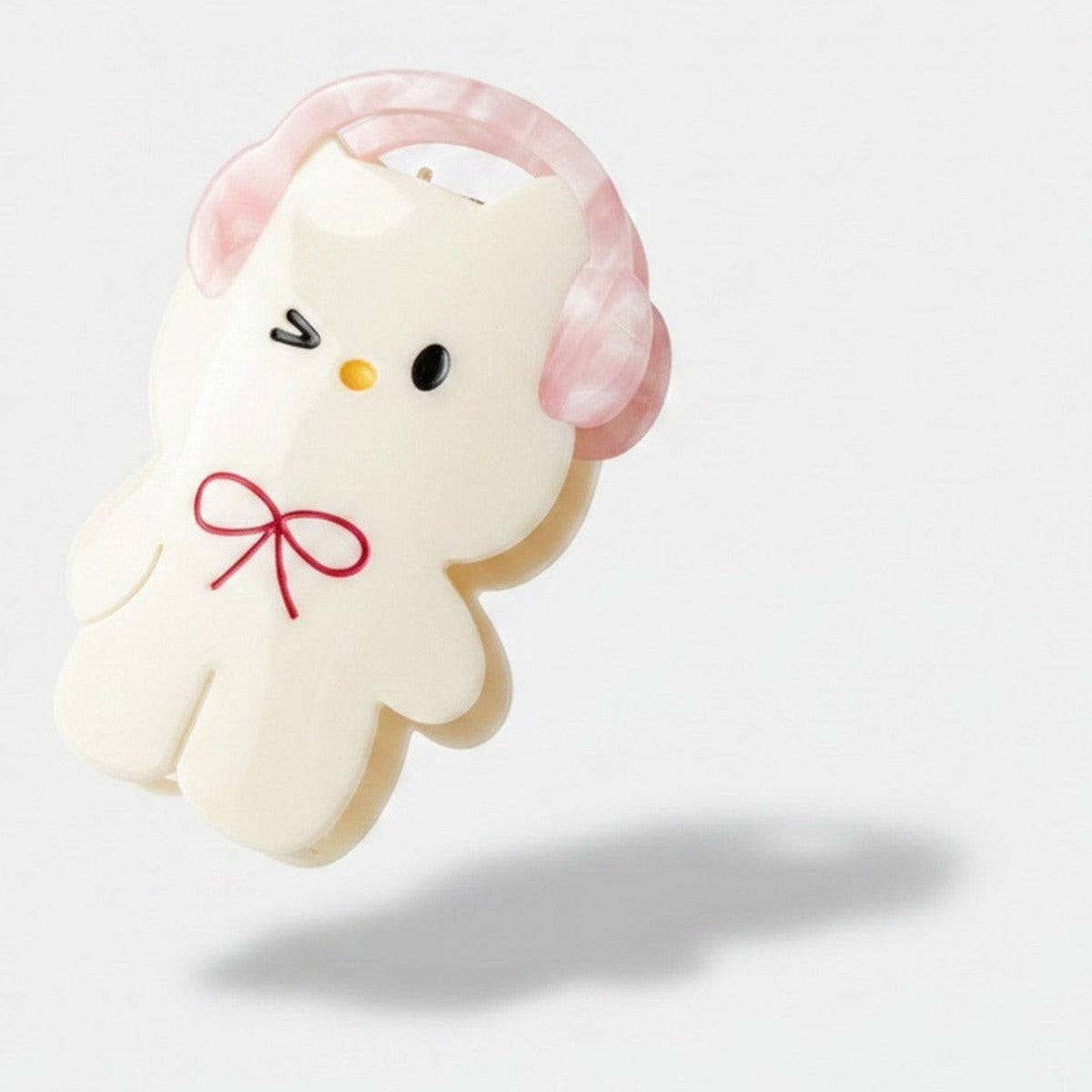 Cream Plush Ear Claw Clip With Bow – hair accessories (view 1)