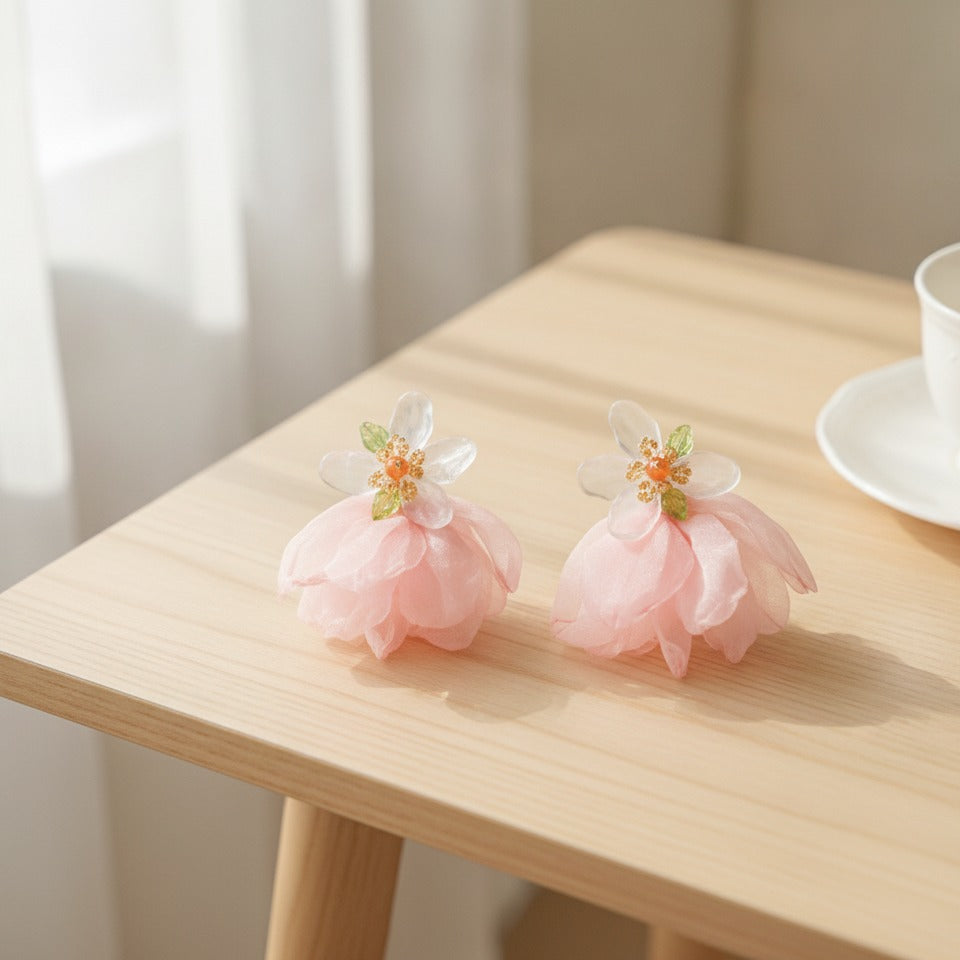 Pom Pom Petal Drop Earrings - Type 21