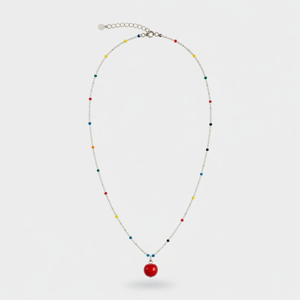 Colorful Beaded Pendant Necklace with Red Charm – jewelry (view 1)