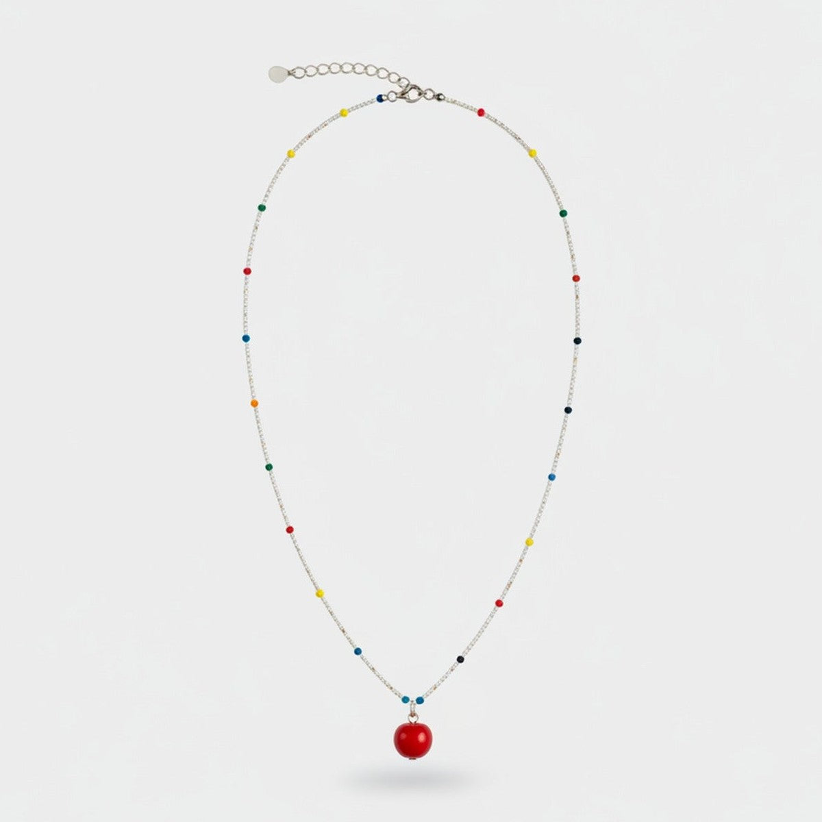 Colorful Beaded Pendant Necklace with Red Charm – jewelry (view 1)
