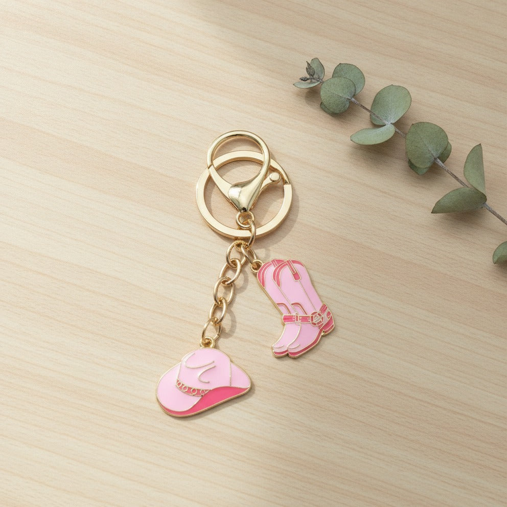 Western Charm Keychain Set - Cowboy Hat, Pink
