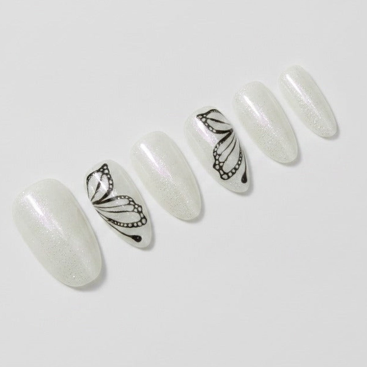 Butterfly Wing Press-On Nails Set - Pearl White