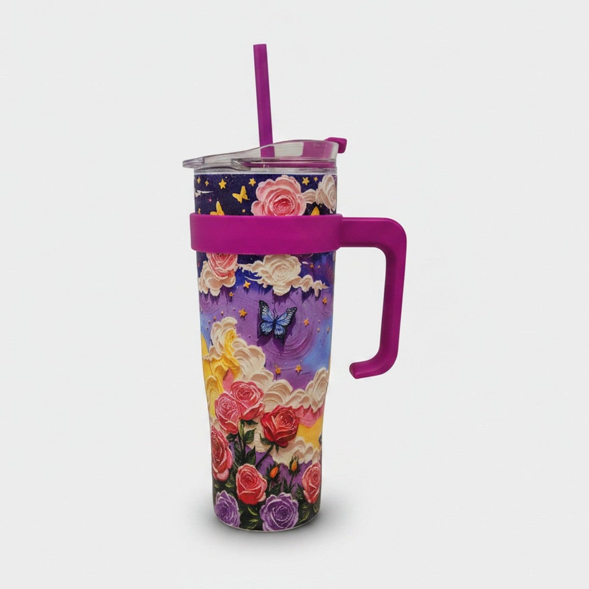 Floral Butterfly Insulated Tumbler with Handle and Straw – novelty & toys (view 1)