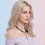Cross Tassel Layered Necklace - Silver & Black