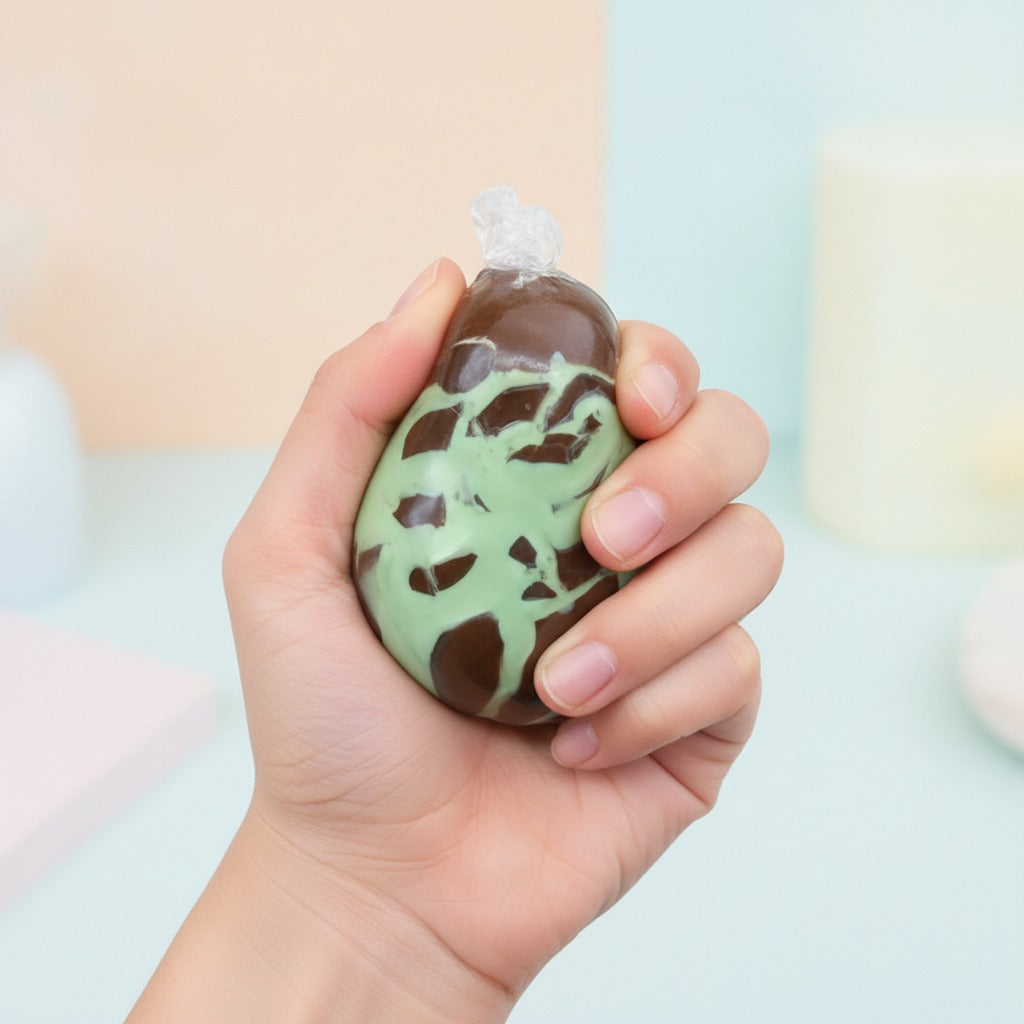 Crispy Bubble Squishy Ball - Matcha - squeeze in hand