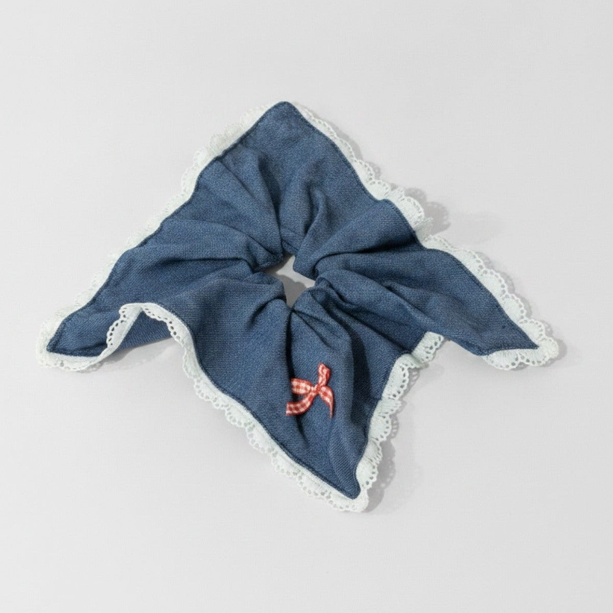 Navy Lace Scalloped Bow Hair Scrunchie – hair accessories (view 1)