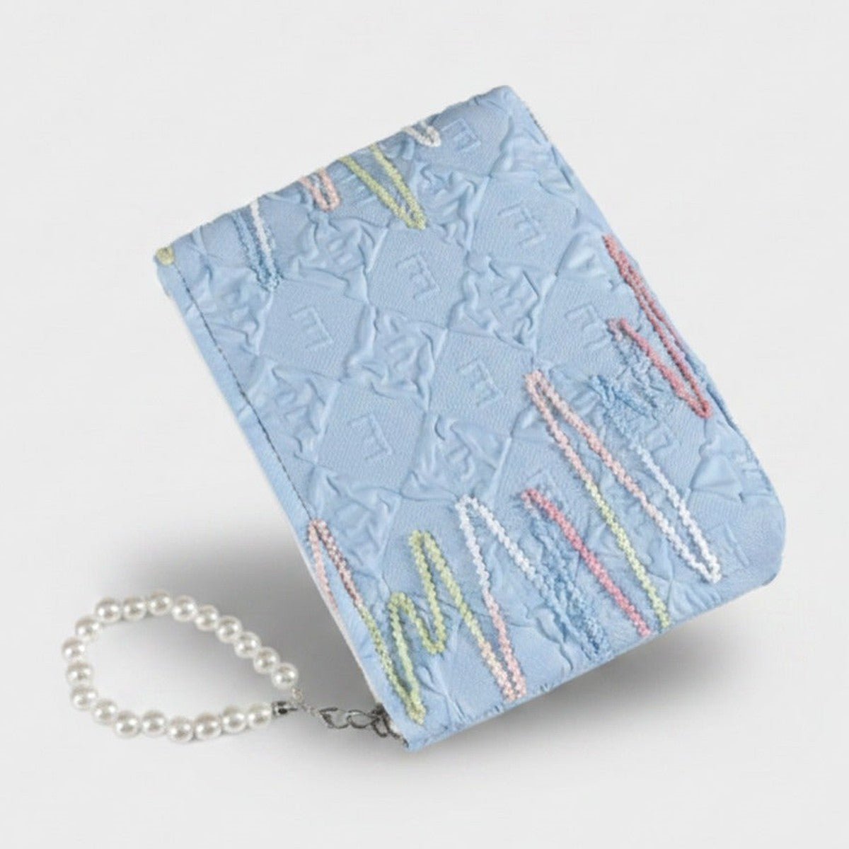 Pearl Beaded Blue Quilted Card Holder Wallet – bags & wallets (view 1)