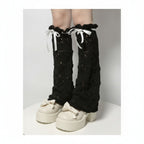 Fuzzy Bow Leg Warmers - Black