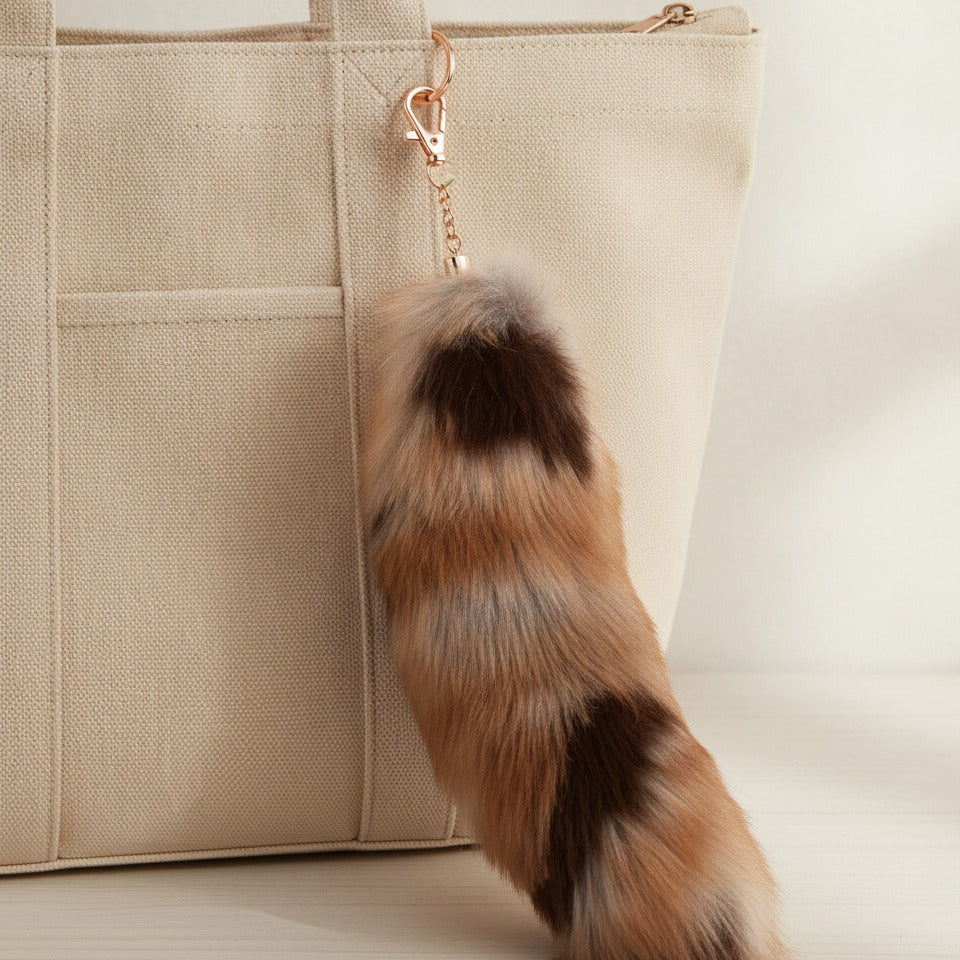 Fluffy Faux Fur Tail Keychain - Calico