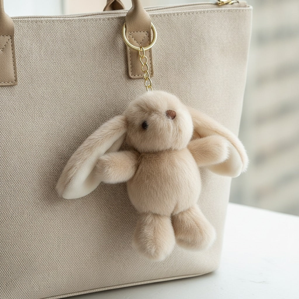 Fuzzy Bunny Keychain Charm - Cream