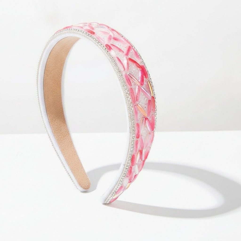 Rhinestone Padded Headband With Print - Pink – hair accessories (view 1)