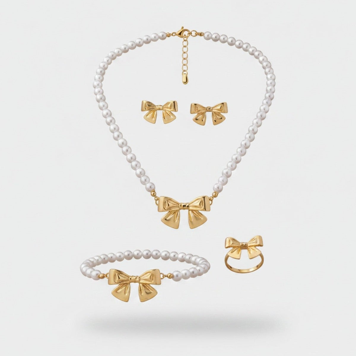 Pearl Bow Jewelry Set With Ring (view 1)