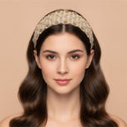 Embellished Daisy Padded Headband - Champagne & Navy