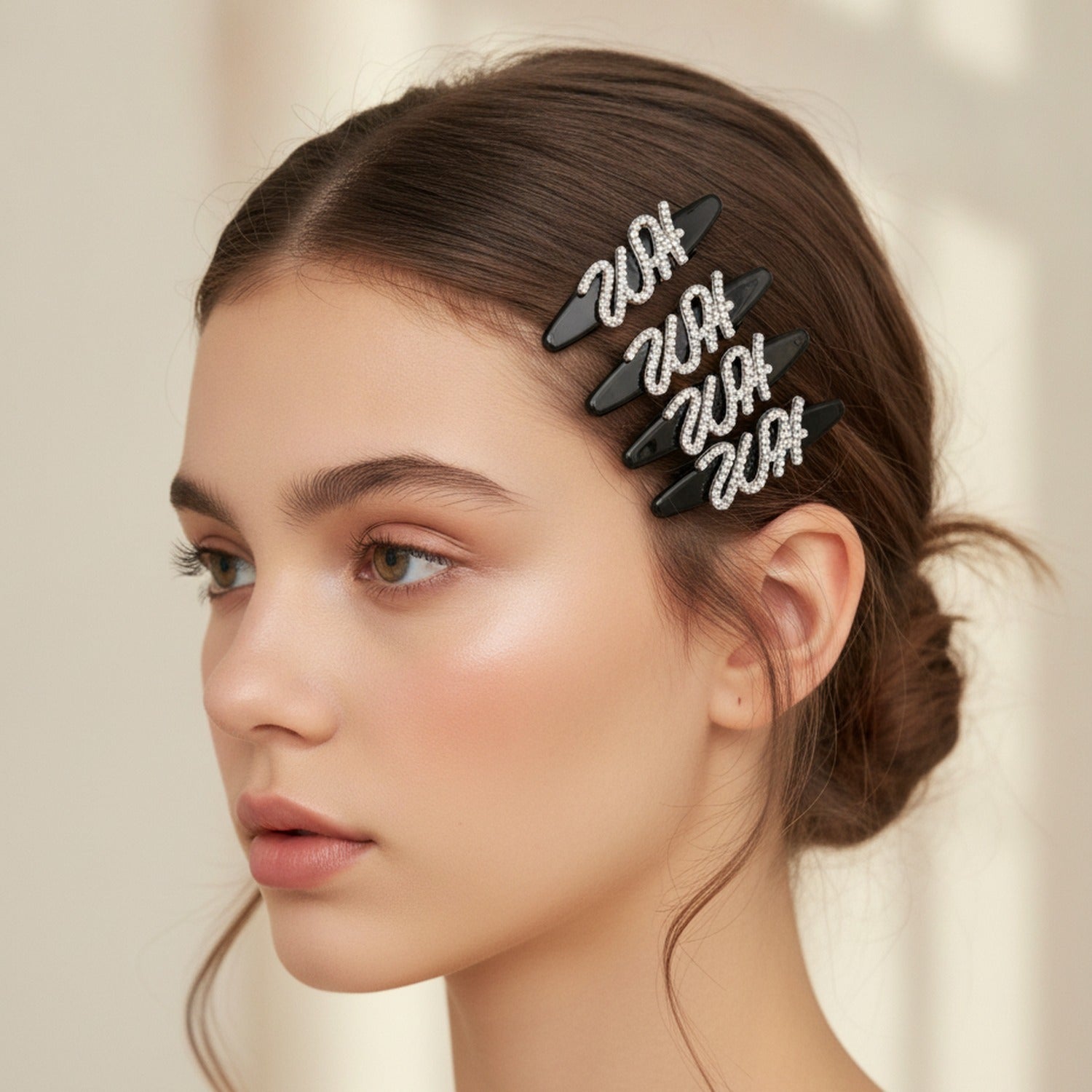 Rhinestone Black Clip Hair Pin Set Letter Rhinestone