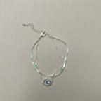 Layered Chain Bracelet with Stone - Silver