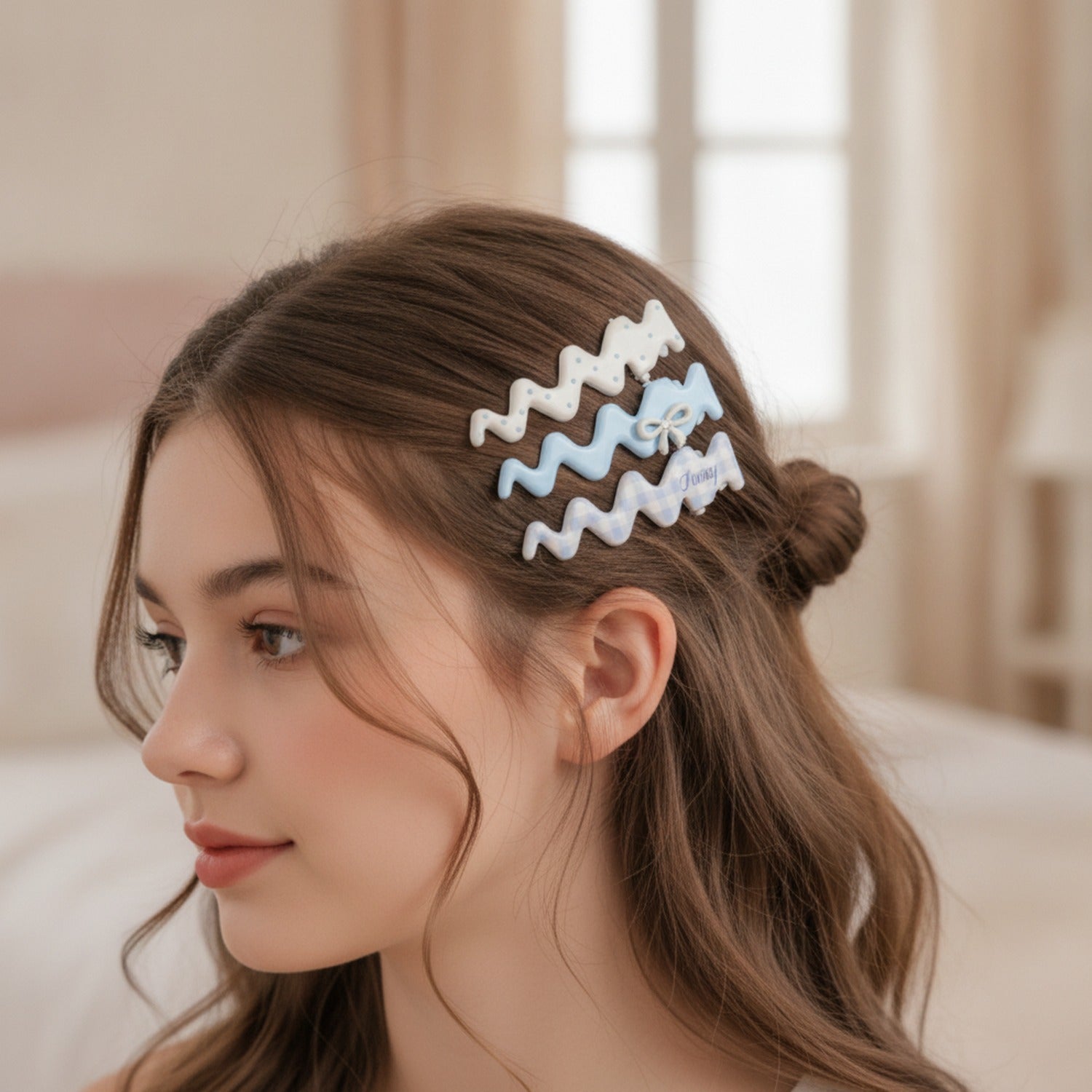 Wavy Duck Clip Hair Clip Set Blue Wave