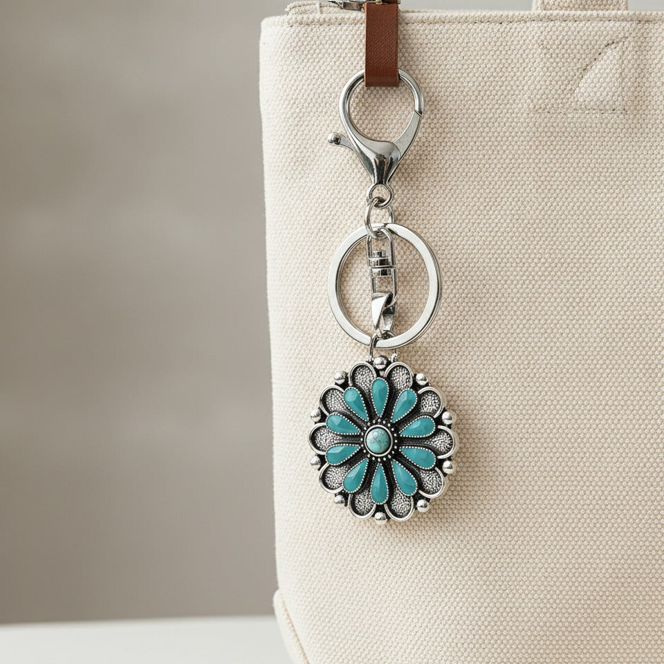 Western Turquoise Flower Keychain - Type 1