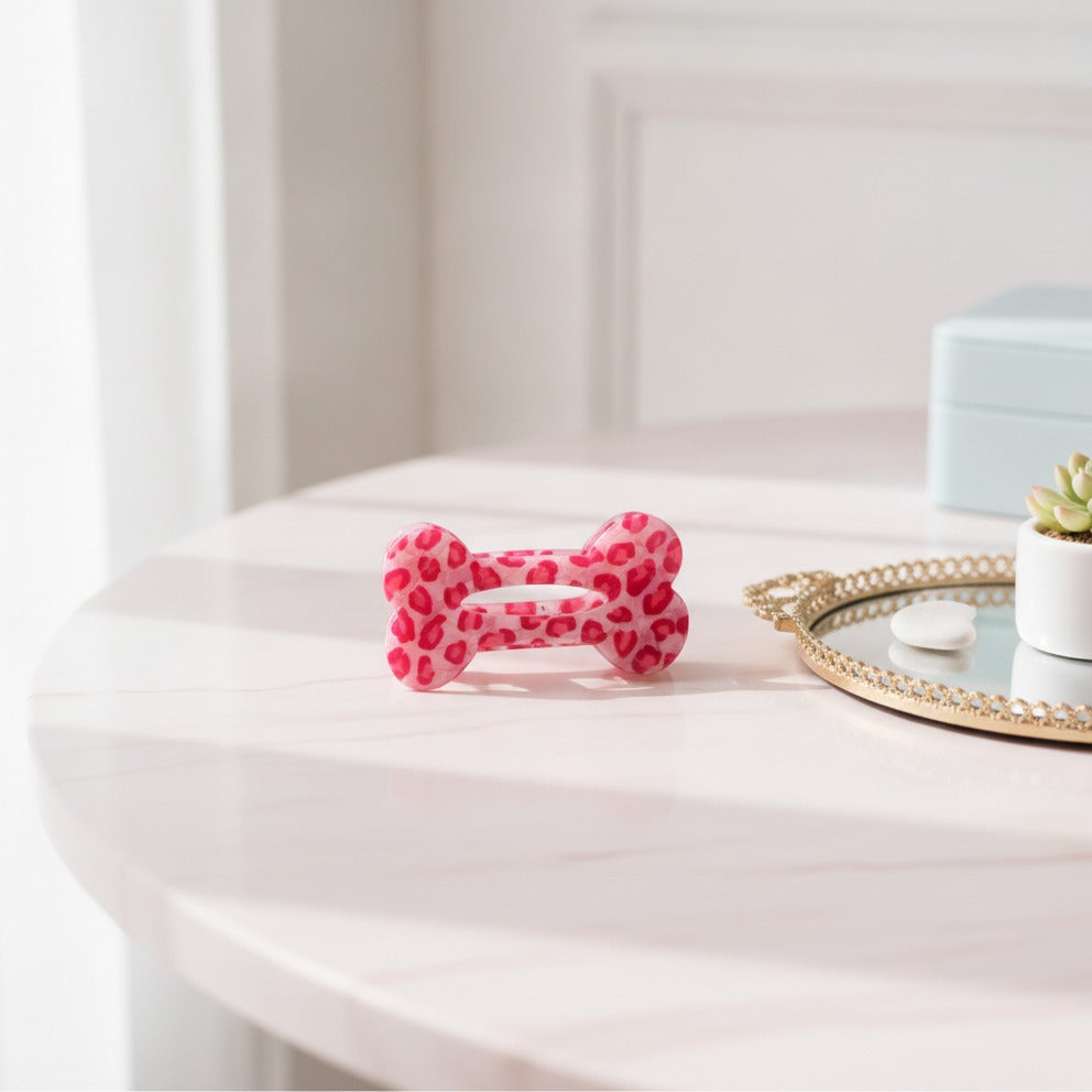 Polka Dot Bone Hair Claw - Pink Leopard