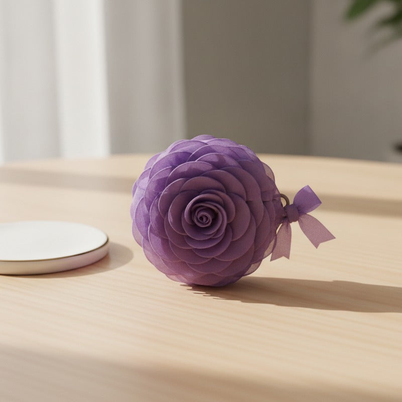 3D Flower AirPods Case with Beaded Charm - Purple Rose (for AirPods 3)