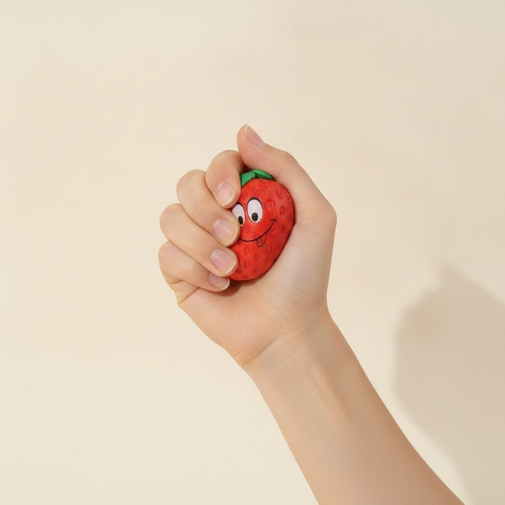 Cute Strawberry Squeezing Stress Relief Toy 12-Pack - squeeze in hand