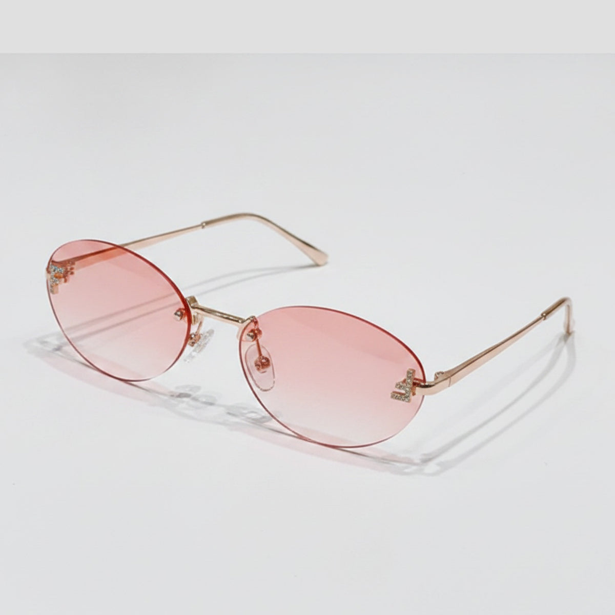 Gradient Oval Rimless Sunglasses With Trim - Dual Pink – eyewear (view 1)