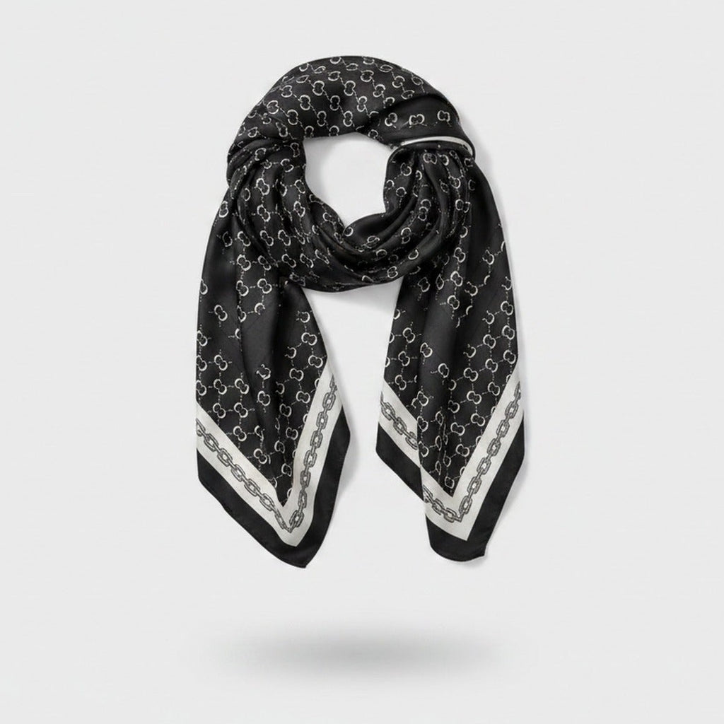 Black Chain Print Square Scarf With Border – scarves & belts (view 1)