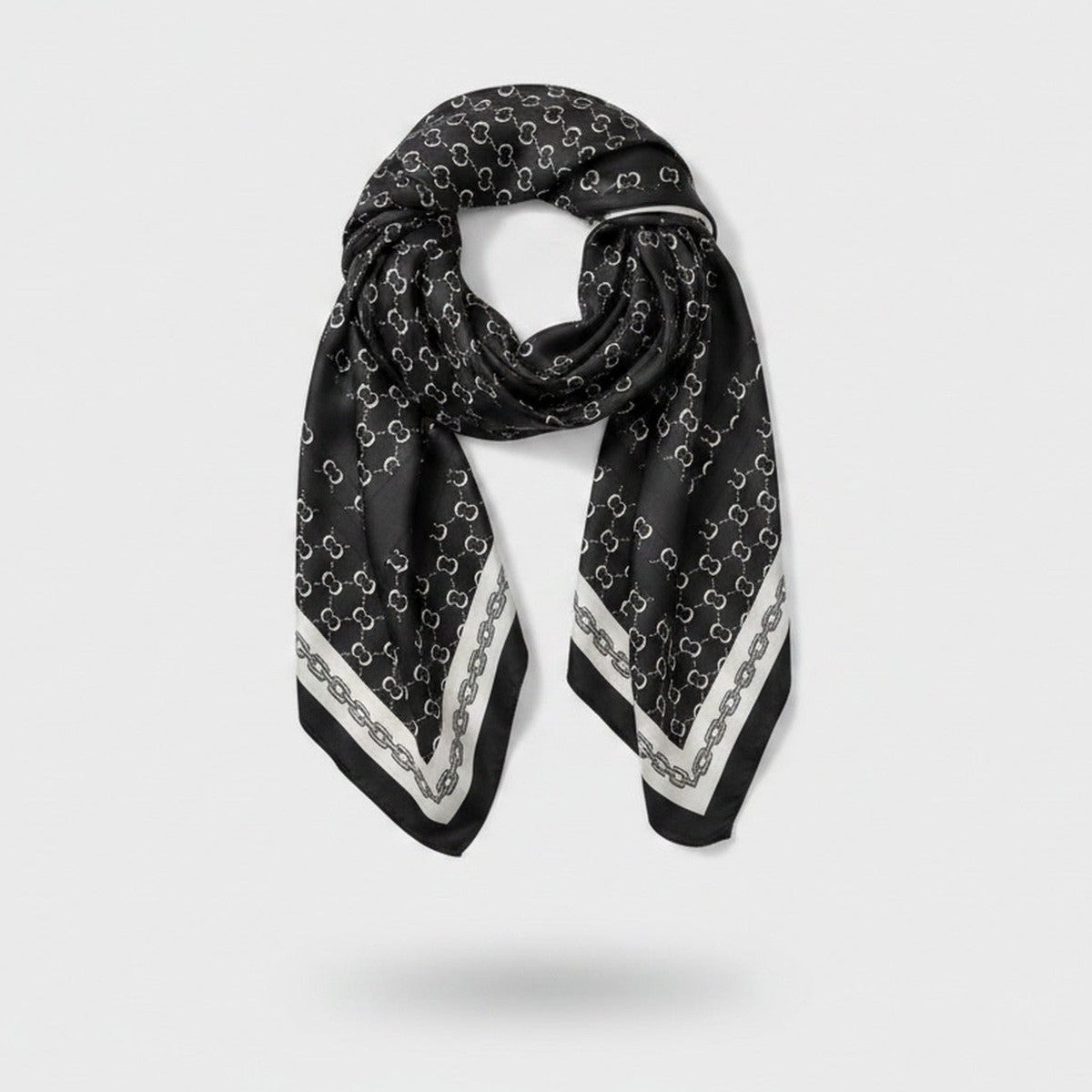 Black Chain Print Square Scarf With Border – scarves & belts (view 1)