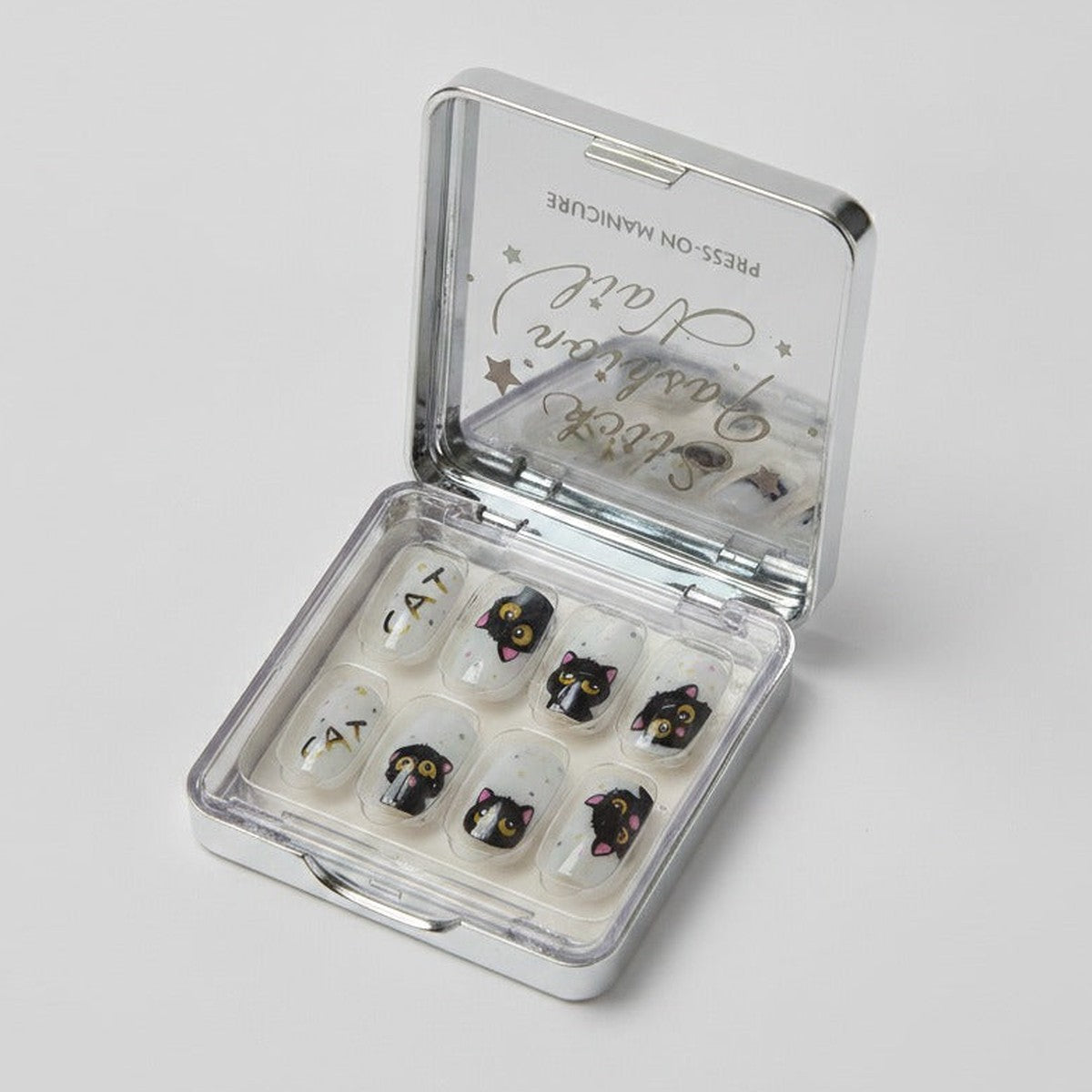 Cat Face Press-On Manicure Set - Cream & Black Cat