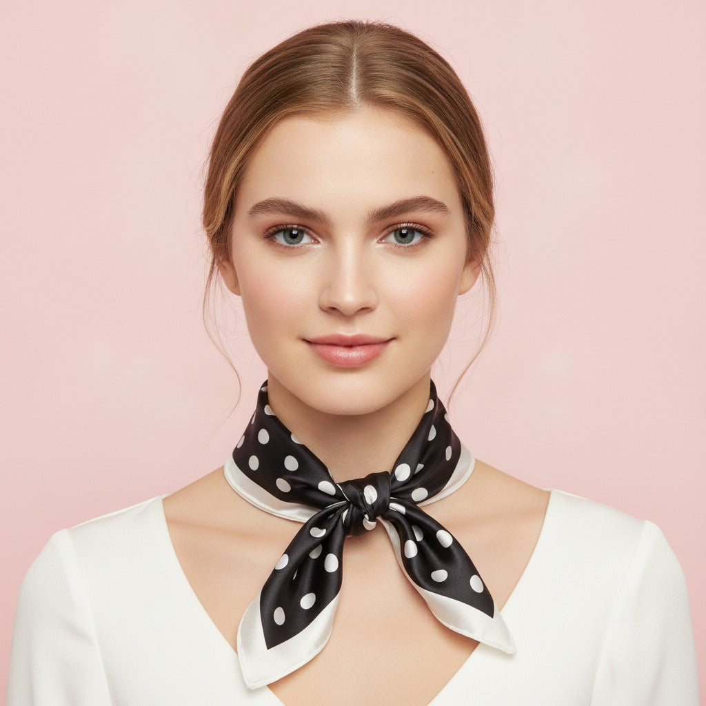 Polka Dot Satin Square Scarf - Pink