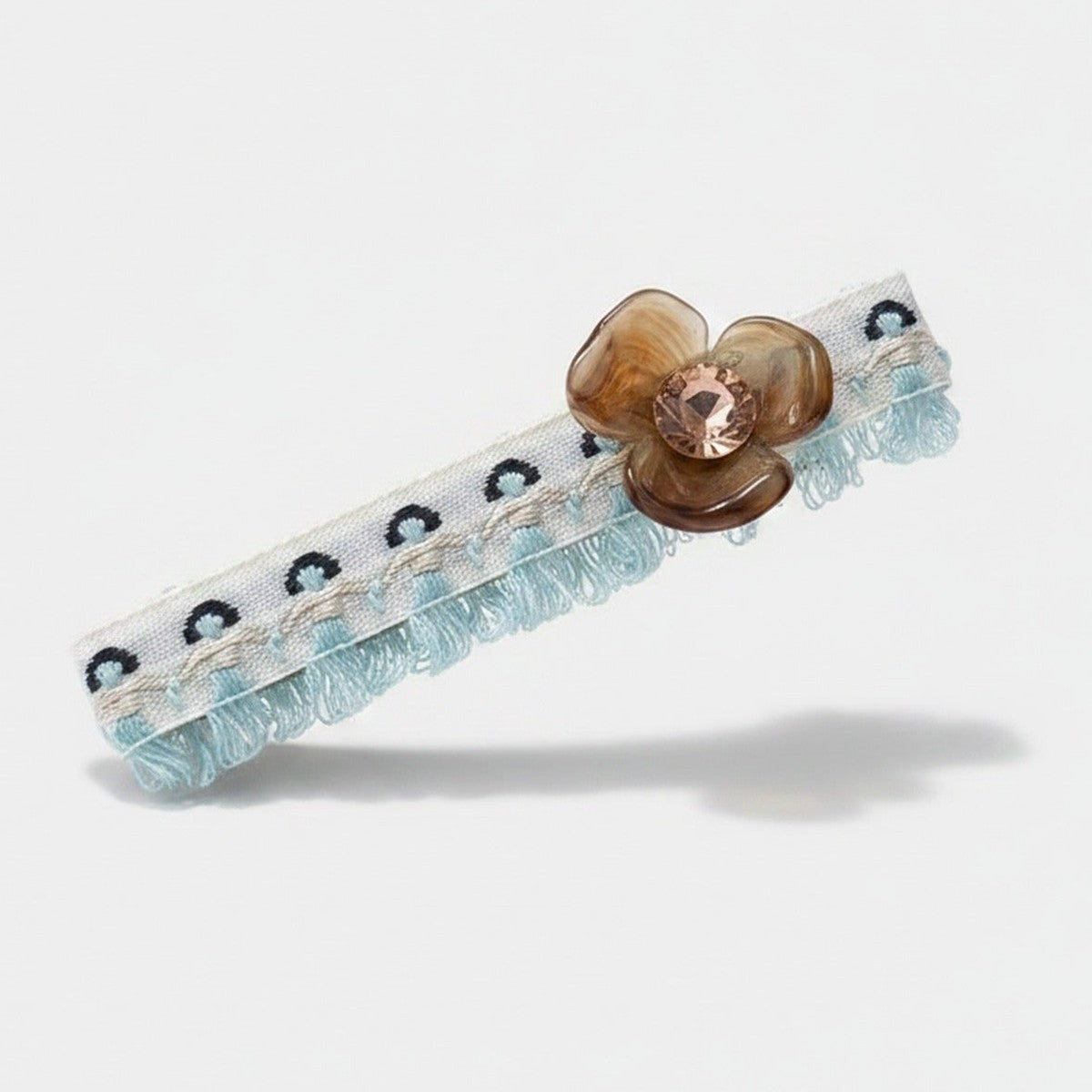 Turquoise Tassel Hair Clip With Brown Flower Charm – hair accessories (view 1)