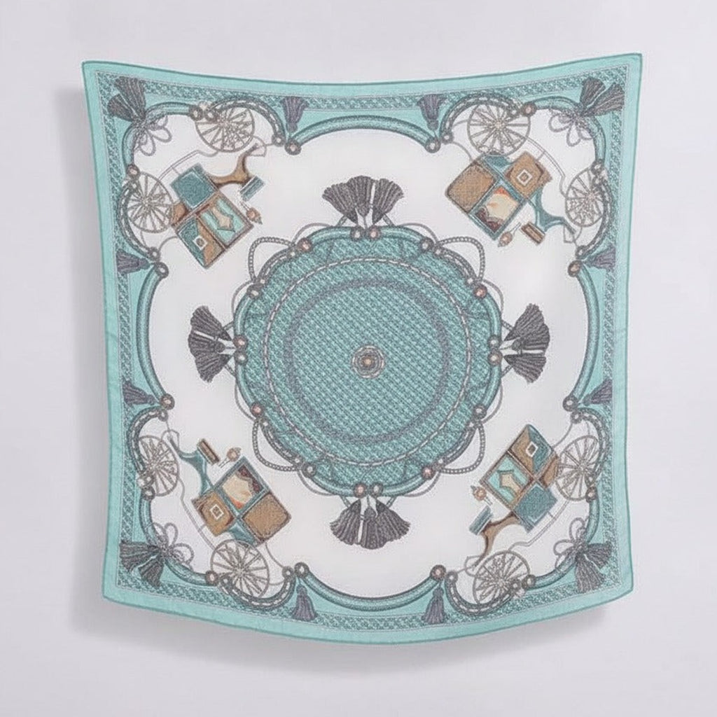 Vintage Charm Square Scarf - Sage & Cream