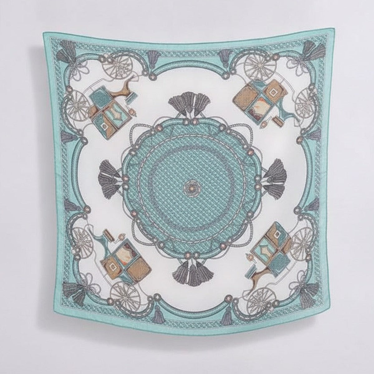 Vintage Charm Square Scarf - Sage & Cream