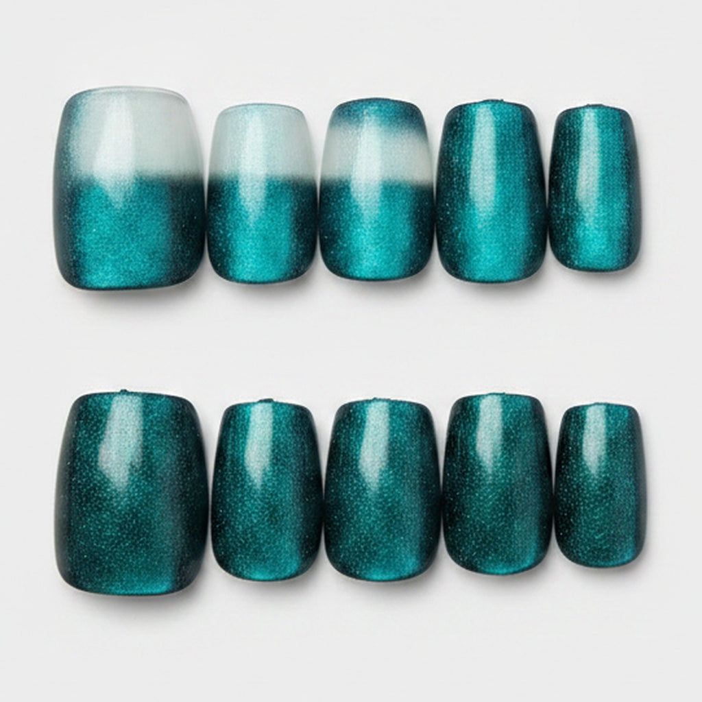 Metallic Press-On Nail Set - Teal Shimmer