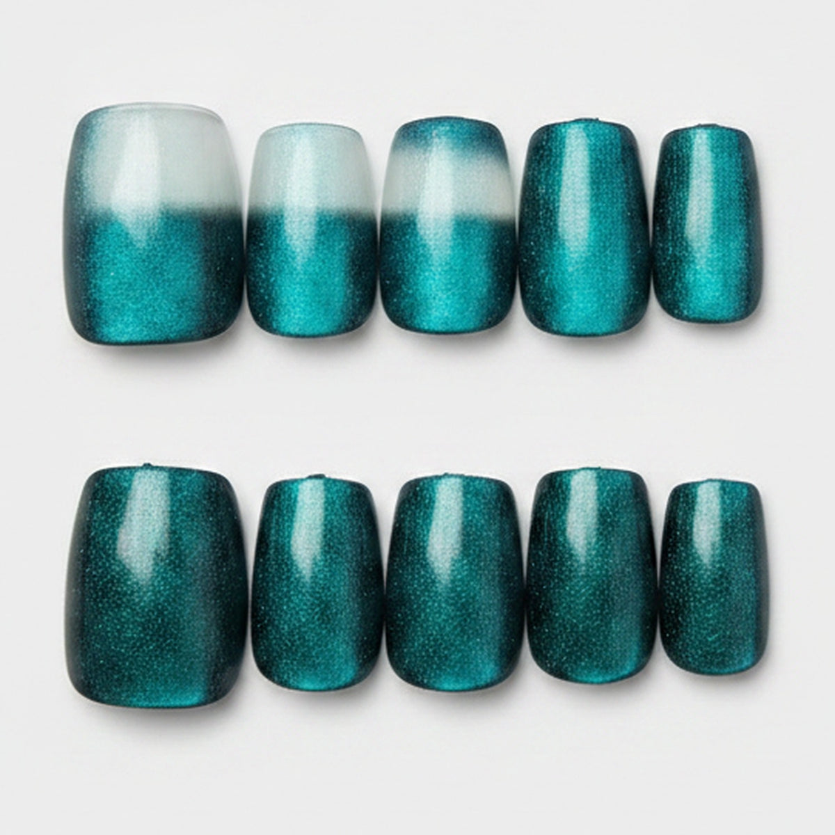 Metallic Press-On Nail Set - Teal Shimmer
