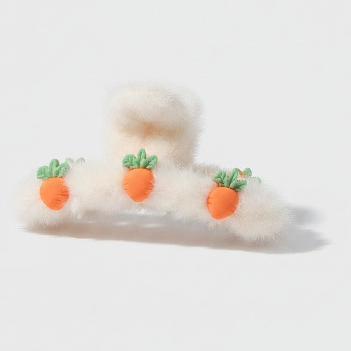 Fluffy White Hair Claw With Carrot Charms – hair accessories (view 1)