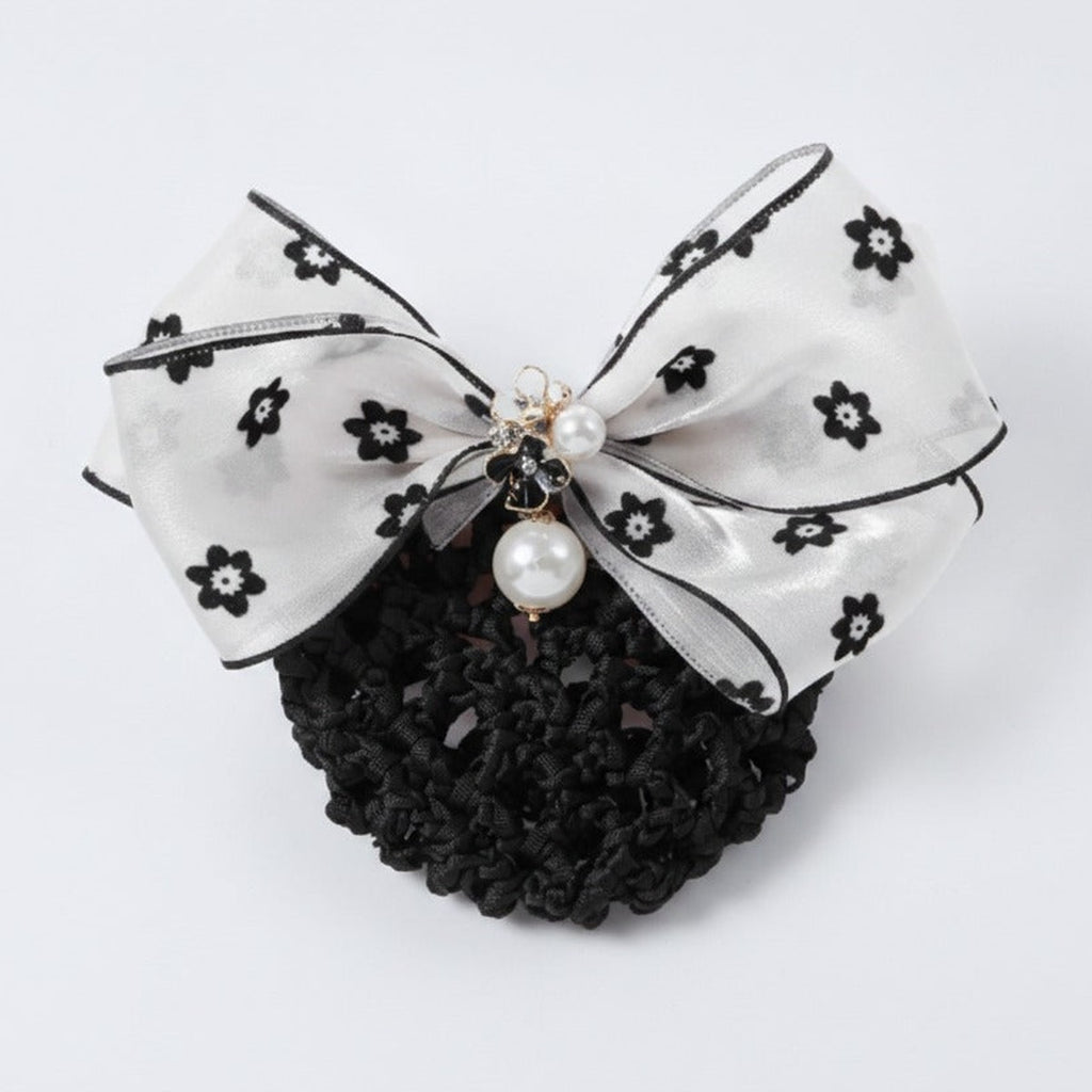 Floral Mesh Bow Hair Claw - White Floral